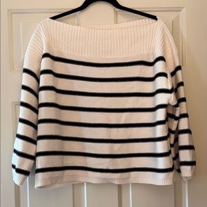 Striped Boat Neck Sweater - White with Black Stripes